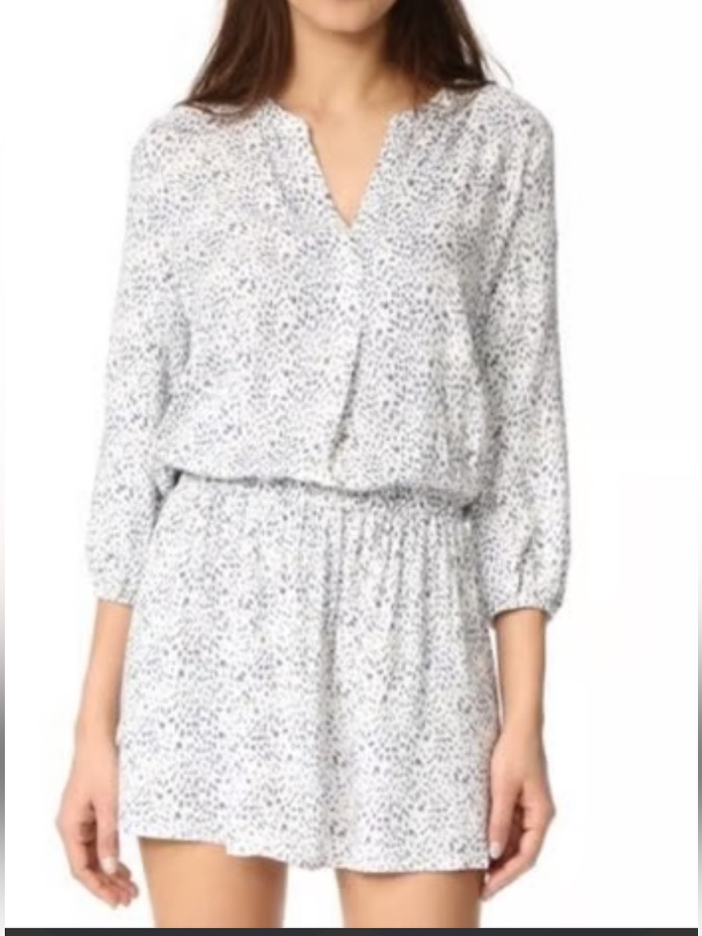 Joie Soft-White & Gray Micro Dot Leopard V-Neck Elastic-Waist Mini Dress, Sz XS